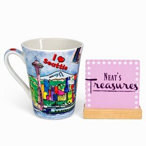 1981 The Postcard Factory I LOVE SEATTLE I LOVE SPACE NOODLE Graphic Mug Cup
